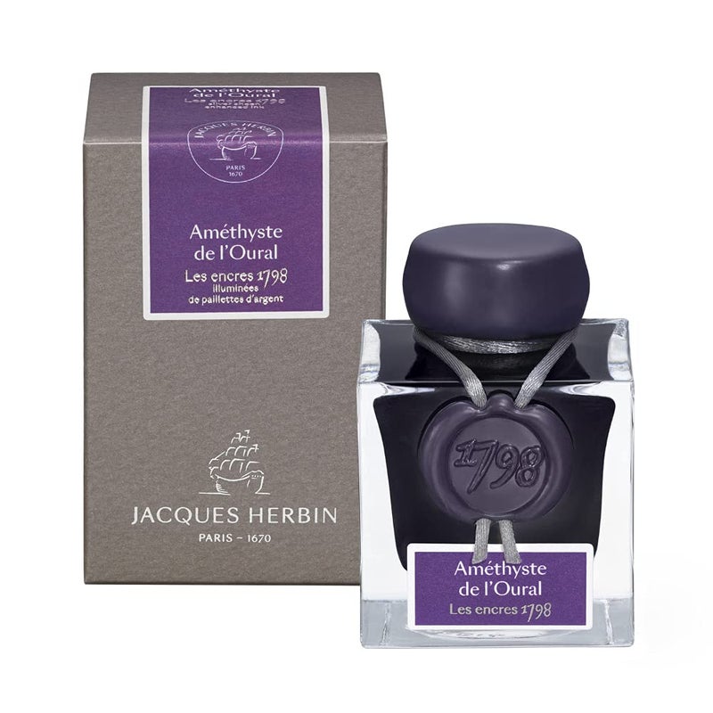 Jacques Herbin J. Herbin 1798 Anniversary Inks - Silver Sheen 50 ml Bottled - Amethyste de L'Oural (Rich Deep Purple Ink) - Image 2